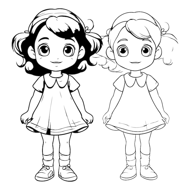 Vector ilustración vectorial de una niña y una niña en un vestido