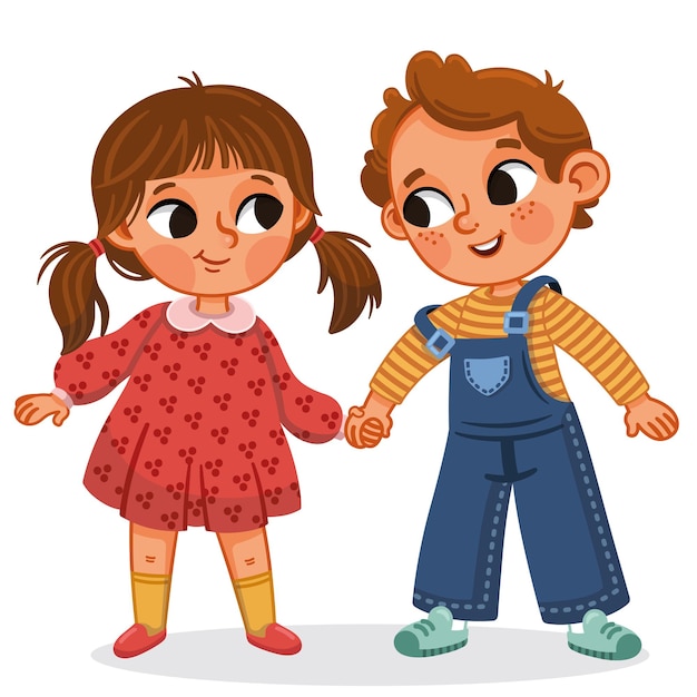 Ilustración vectorial de una niña y un niño tomados de la mano