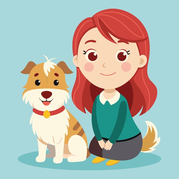 Ilustración vectorial de una niña y un perro amistad y cuidado de una mascota