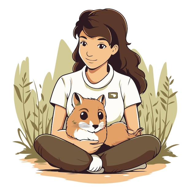 Vector ilustración vectorial de una niña sentada con un gato en su regazo