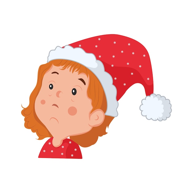 Ilustración vectorial de niña con sombrero de santa. chica con vector de sombrero de navidad aislado en blanco.