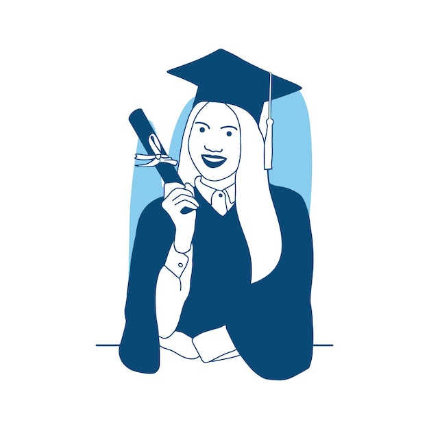 Ilustración vectorial una niña sonriente sosteniendo un diploma celebrando la graduación