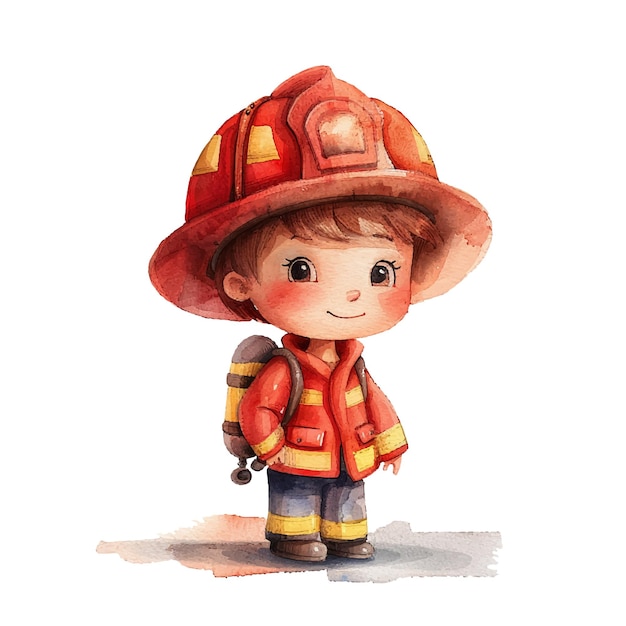 Ilustración vectorial de un niño bombero con acuarela