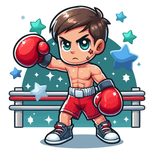 Vector ilustración vectorial del niño boxeador de dibujos animados