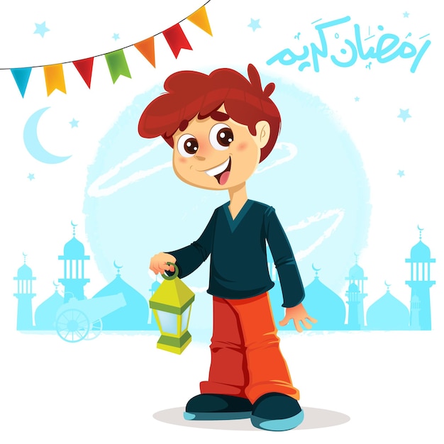 Ilustración vectorial de niño celebrando el ramadán