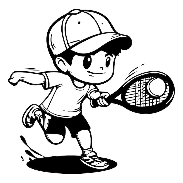 Ilustración vectorial de un niño jugando al tenis