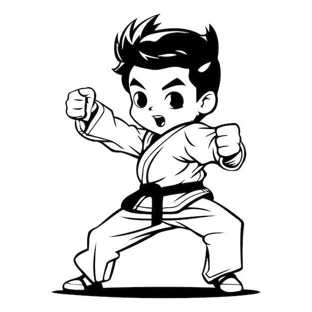 Vector ilustración vectorial de niño de karate de dibujos animados artes marciales y concepto de karate