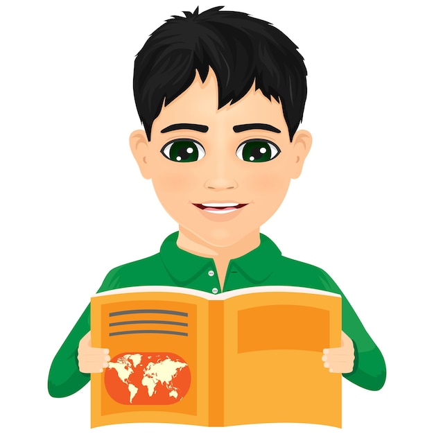 Vector ilustración vectorial de un niño leyendo un libro