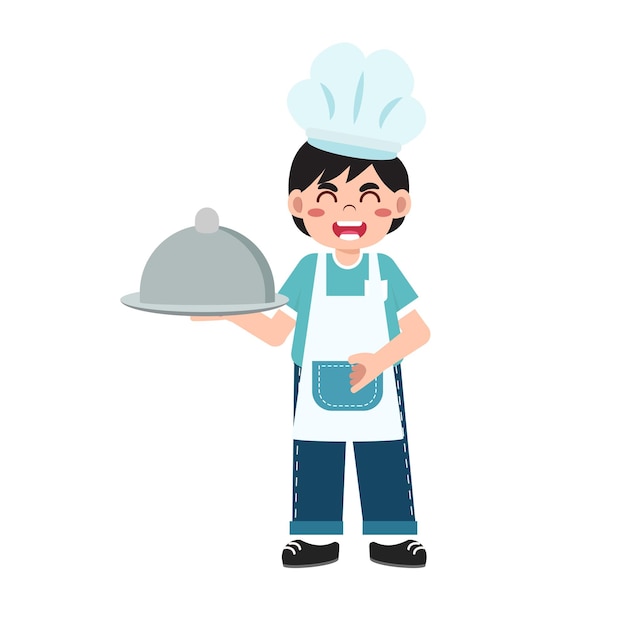 Ilustración vectorial de un niño lindo y feliz en un disfraz de chef