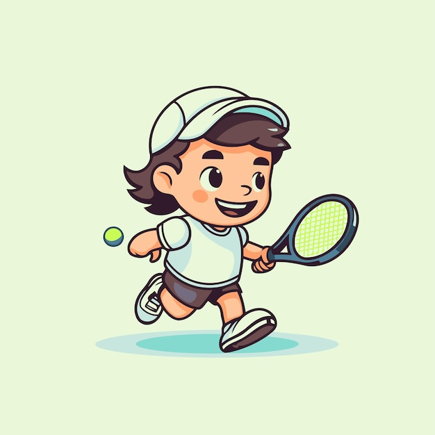 Ilustración vectorial de un niño lindo jugando al tenis