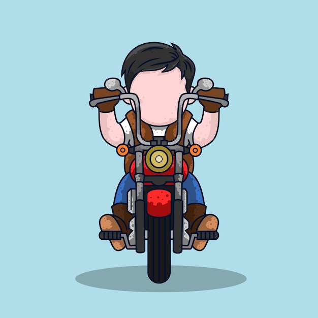 Ilustración vectorial de un niño motorista de dibujos animados