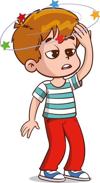 Vector ilustración vectorial de un niño que se siente mareado