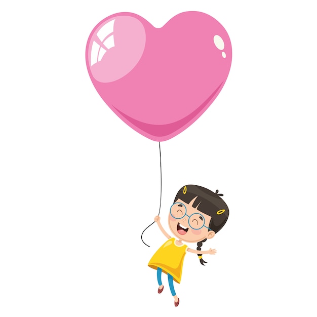 Ilustración vectorial de niño volando con globo