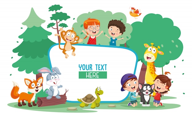 Ilustración vectorial de niños y animales