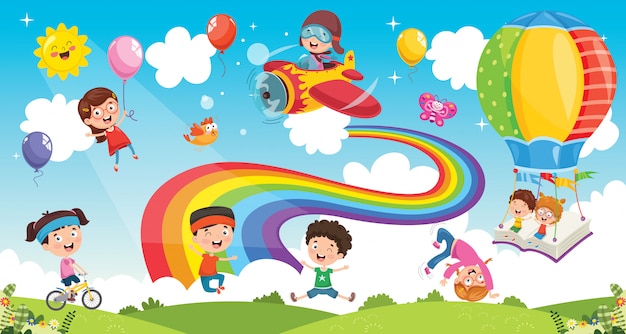Ilustración vectorial de los niños del arco iris
