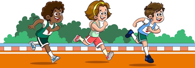 ilustración vectorial de niños corriendo carrera