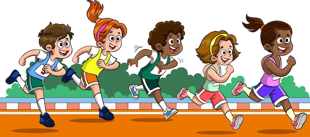 Vector ilustración vectorial de niños corriendo carrera