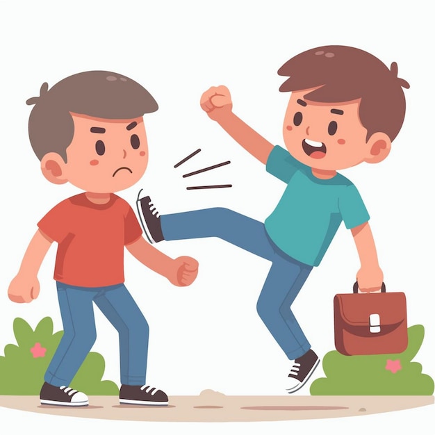 Ilustración vectorial de niños de dibujos animados luchando en estilo de diseño plano
