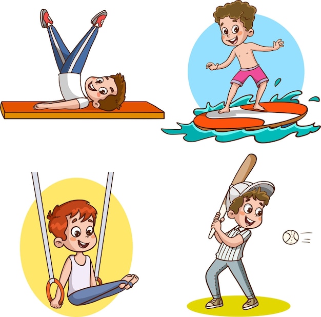 Ilustración vectorial de niños haciendo deporte