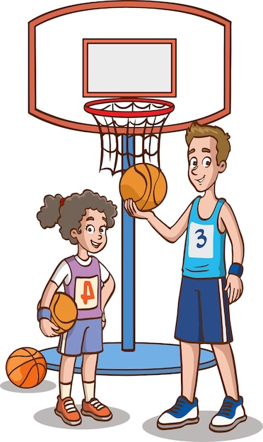 ilustración vectorial de niños jugando baloncesto