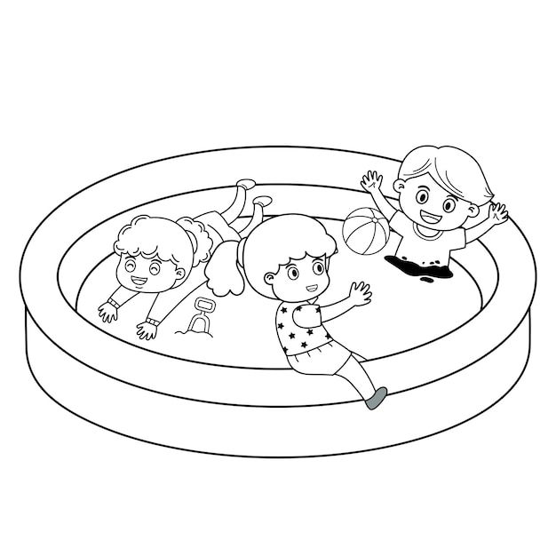 Ilustración vectorial de niños jugando en una caja de arena