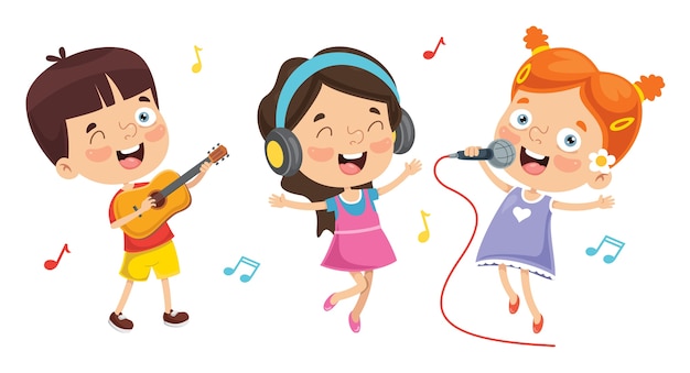 Vector ilustración vectorial de niños jugando música