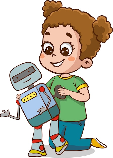 Ilustración vectorial de niños jugando con robots