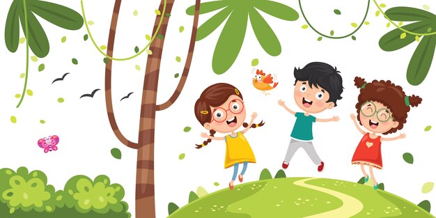 Ilustración vectorial de niños jugando