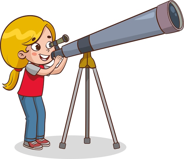 Vector ilustración vectorial de niños mirando el telescopio