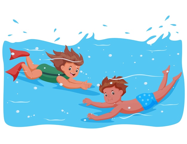 Ilustración vectorial de niños nadando en verano