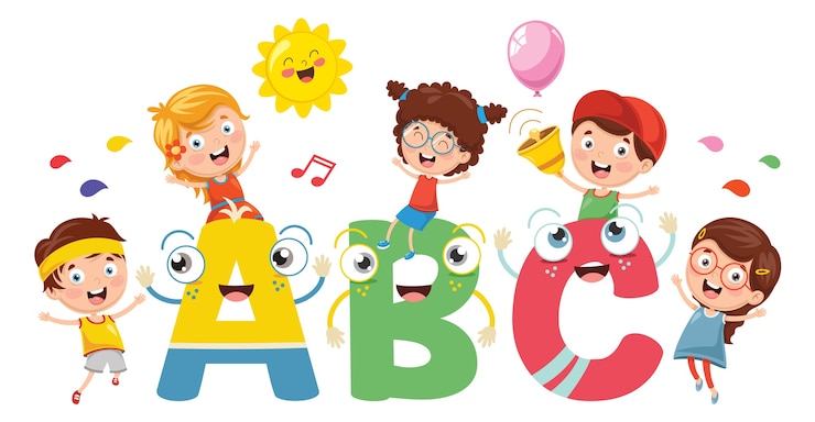 Vector ilustración vectorial de niños y personajes del alfabeto