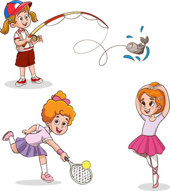 Ilustración vectorial de niños practicando diversos deportes y artes.