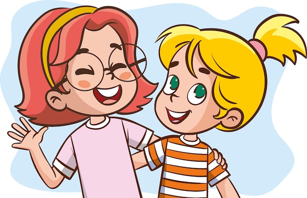 Ilustración vectorial de niños sonriendo saludando a la cámara