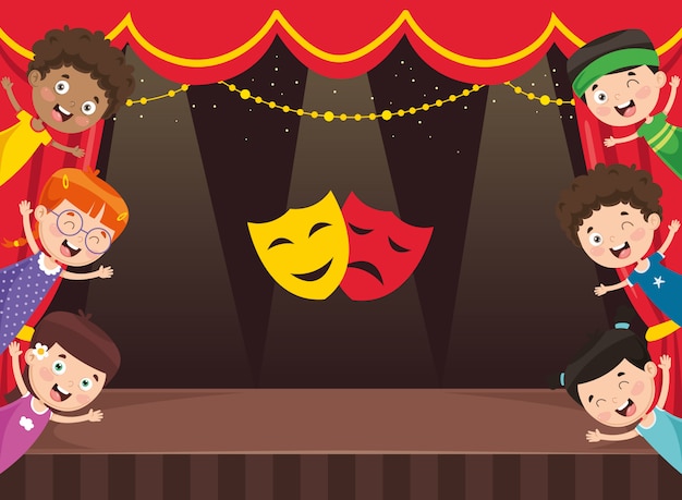 Ilustración vectorial de niños en el teatro