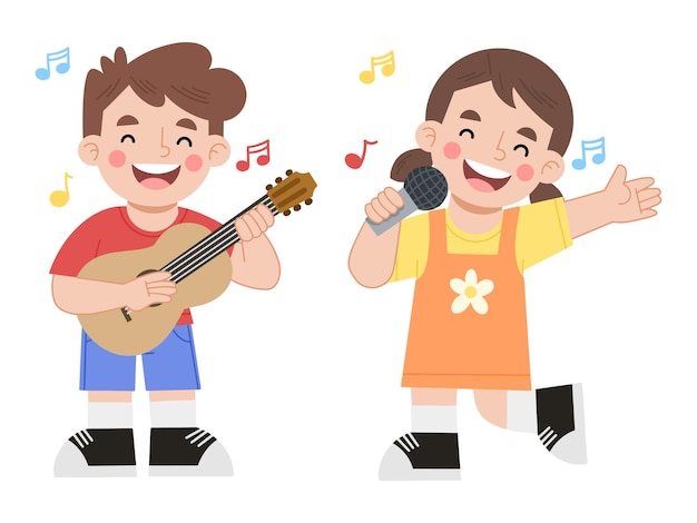 Ilustración vectorial de niños tocando música