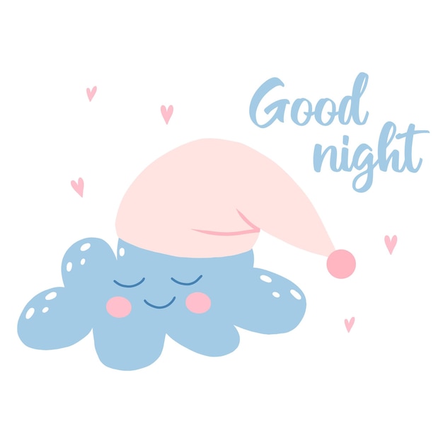 Ilustración vectorial de una nube con una gorra Ilustración de una linda nube con corazones