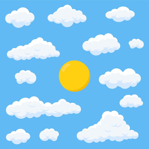 Vector ilustración vectorial de nubes y sol en el cielo azul