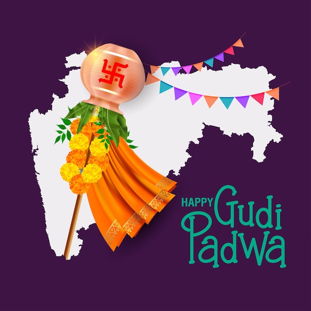 Vector ilustración vectorial del nuevo año regional de maharashtra llamado gudi padwa lunar new year