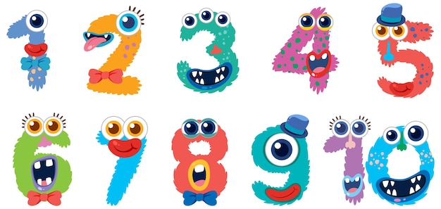 Ilustración vectorial de números monstruos de colores