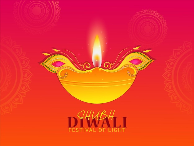 Ilustración vectorial o tarjeta de felicitación del festival diwali con elegante lámpara de aceite hermosa y diwali