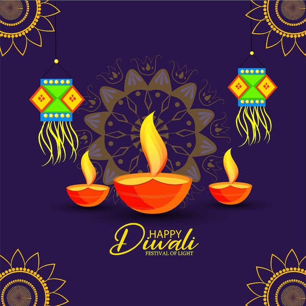 Vector ilustración vectorial o tarjeta de felicitación del festival diwali con elegante lámpara de aceite hermosa y diwali