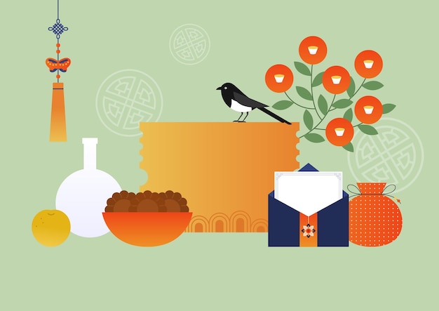 Ilustración vectorial de objetos tradicionales coreanos
