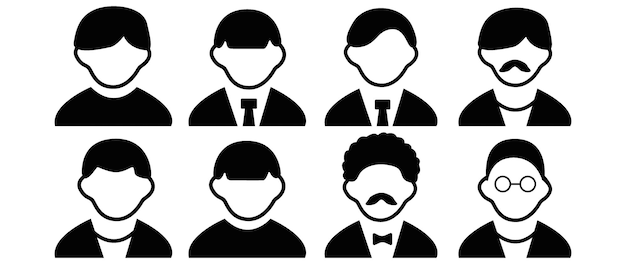 Ilustración vectorial Ocho iconos de cuna negra Profilo de usuario de avatar Icono de persona Imagen de perfil Adecuado para perfiles de redes sociales Iconos de salvapantallas y como plantilla