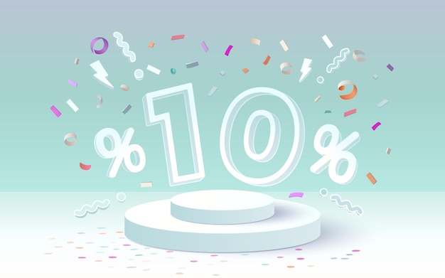 Ilustración vectorial de la oferta de banner con descuento porcentual de regalo en el podio