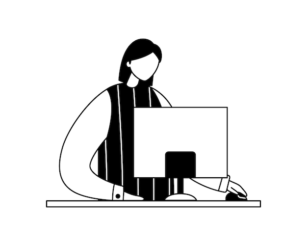 Ilustración vectorial de un oficinista sentado frente a una computadora Profesión