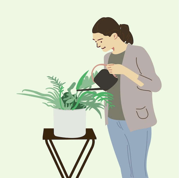 Ilustración vectorial de las ollas de flores para regar
