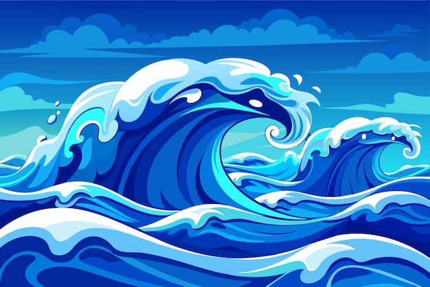 Ilustración vectorial de ondas de agua azul del océano