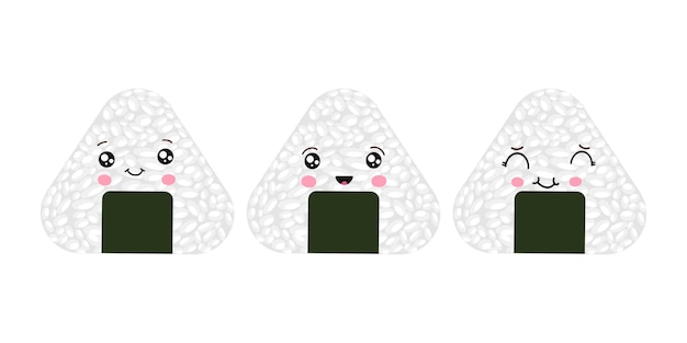Ilustración vectorial de Onigiri al estilo de kawaii