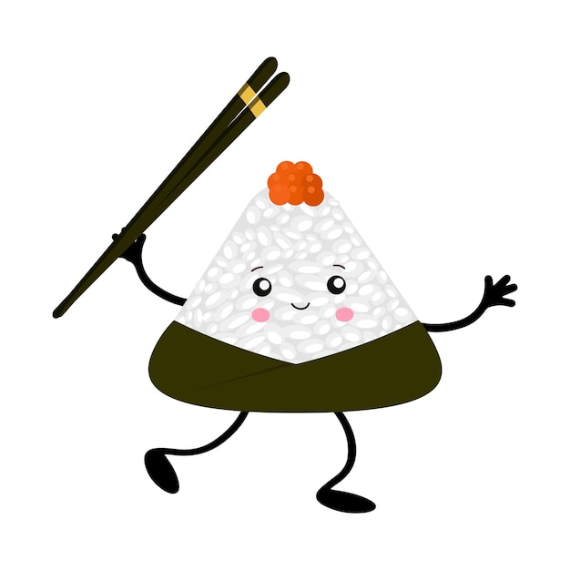Ilustración vectorial de Onigiri al estilo de kawaii