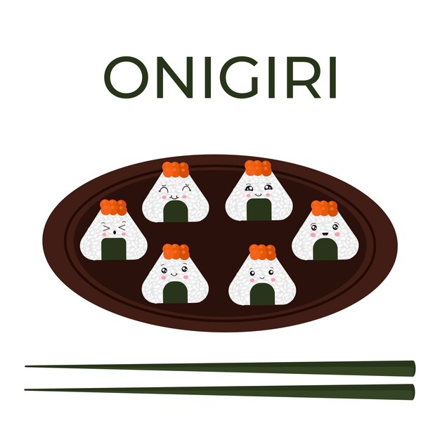 Ilustración vectorial de Onigiri al estilo de kawaii